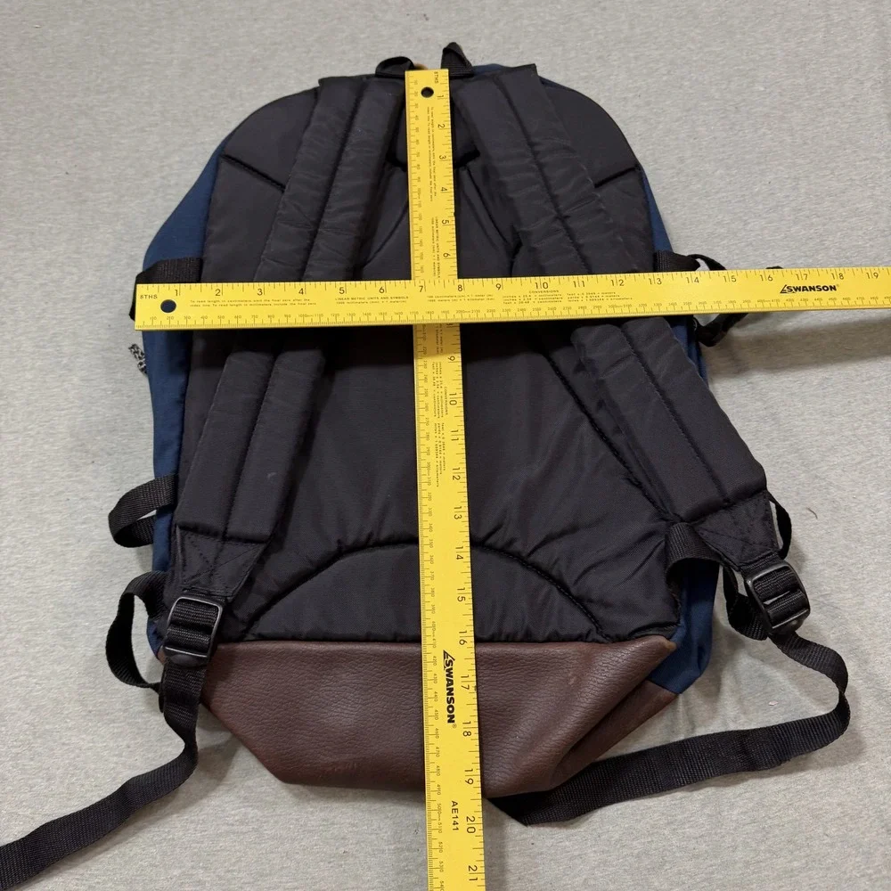 Eastpak Backpack Large Navy Blue Vintage Made in USA Leather Bottom Canvas Bag
